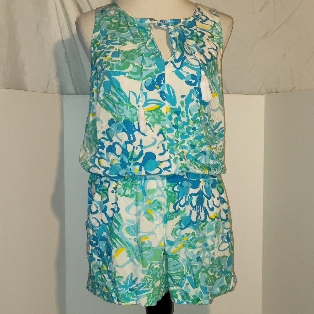 Lilly Pulitzer  Romper In A Pinch Print Size Medium Blue And Green Yellow